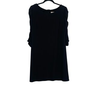 Laundry Women's Black Ruched Long Sleeve Round Neck Back Zip Shift Dress Size 10